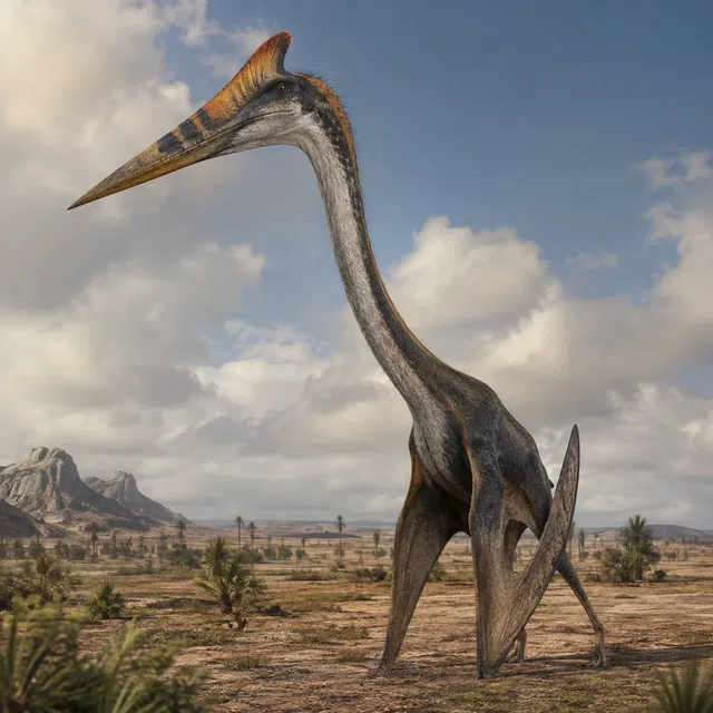 De grands peuplements de Quetzalcoatlus avec de longues ailes dans un paysage du Crétacé