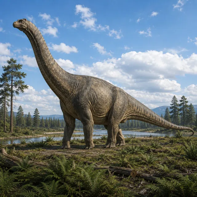 Geç Jura orman manzarasında Brontosaurus