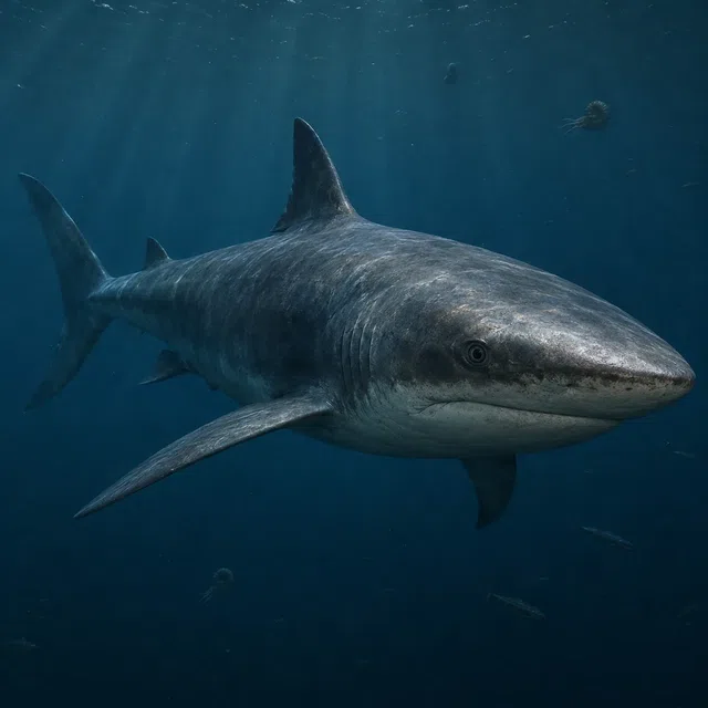 Reconstitution d'Helicoprion sous la forme d'un grand poisson cartilagineux dans une mer permienne