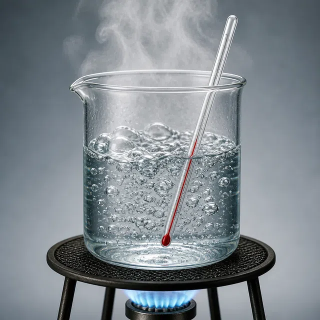 Ilustración científica original de un vaso con agua hirviendo