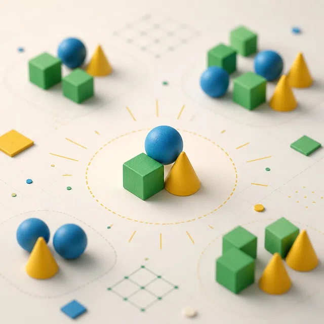 Illustrazione originale di gruppi geometrici astratti sui numeri primi