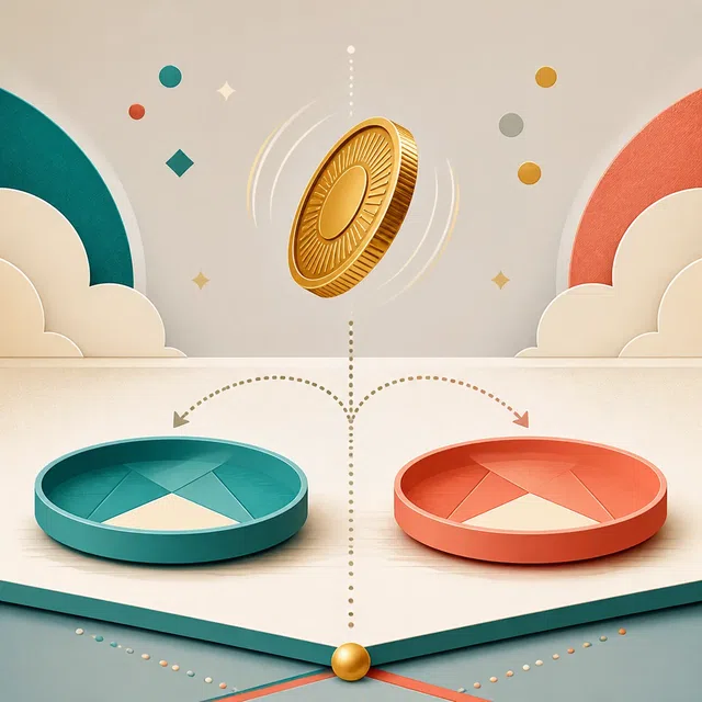 Ilustração original de um sorteio justo com dois resultados possíveis equilibrados