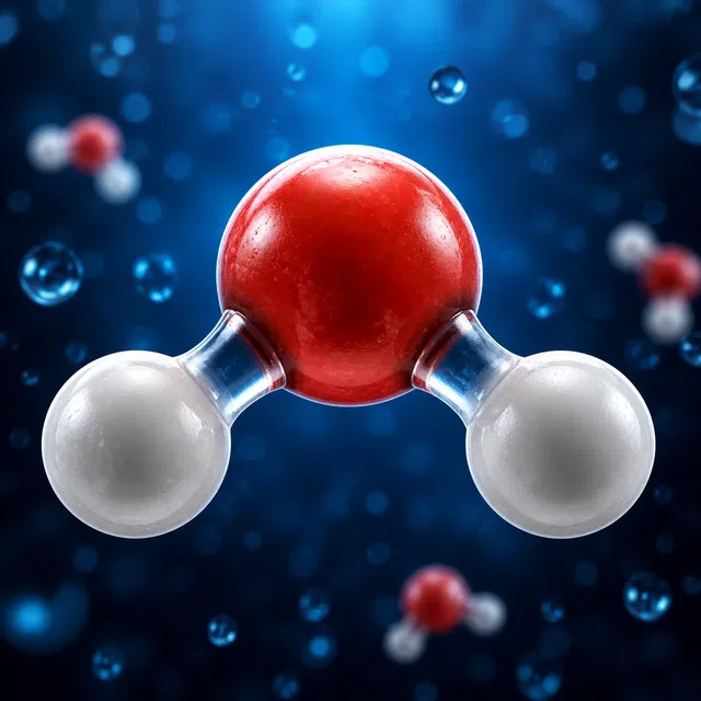 Illustration scientifique originale d'une molécule d'eau avec deux atomes d'hydrogène et un atome d'oxygène