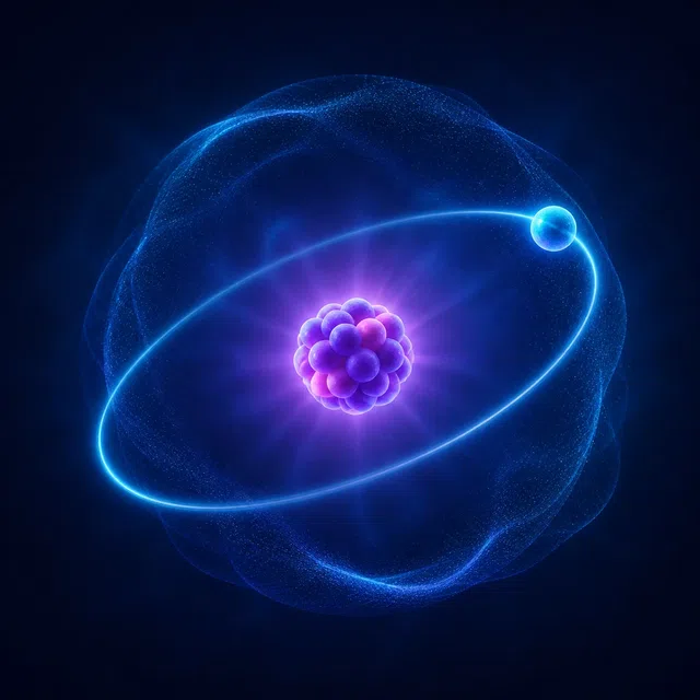 Originale wissenschaftliche Illustration eines Elektrons auf einer Atomumlaufbahn