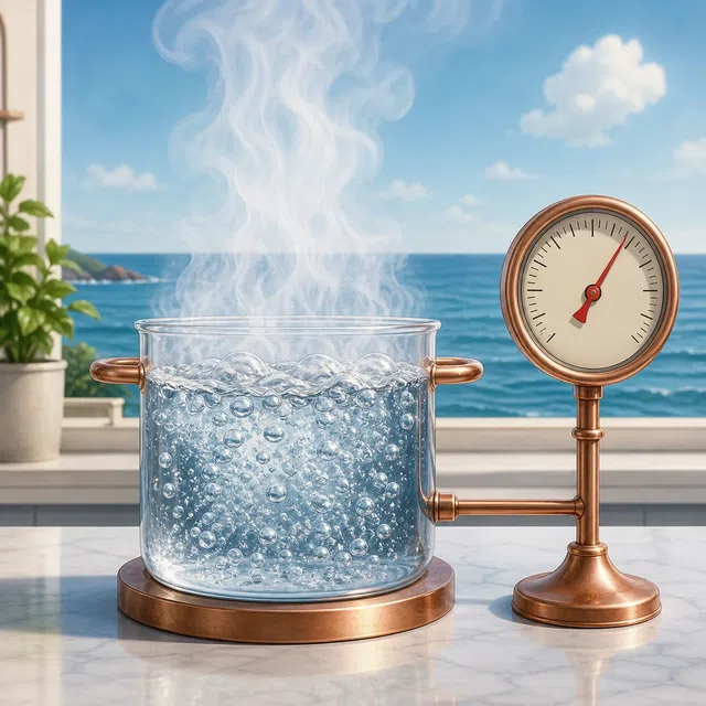 Illustration scientifique originale de l'eau bouillante au niveau de la mer