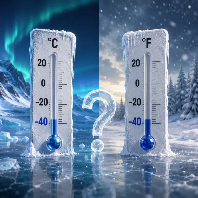 Illustration claire d’un thermomètre où les échelles Celsius et Fahrenheit se rejoignent