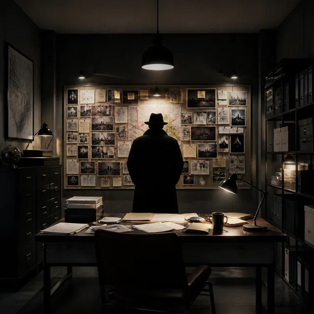 Original illustration of an anonymous consulting detective in a laboratory