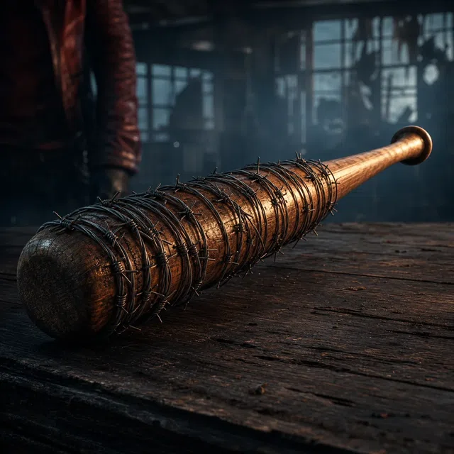 Original illustration of a baseball bat wrapped in barbed wire