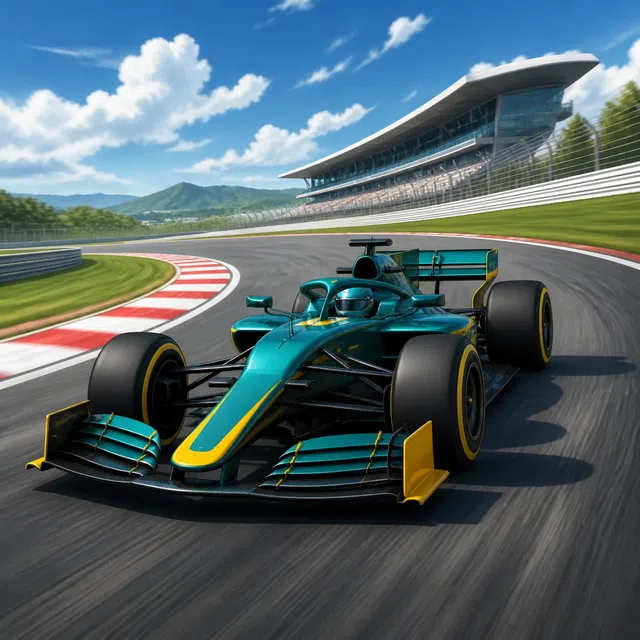 Illustration originale d’une voiture de formule générique sur circuit sans logos d’équipe