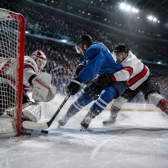 Ishockeyspelare på en isyta med en puck