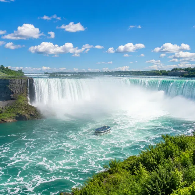 Geniş şelale ve spreyiyle Niagara Şelalesi