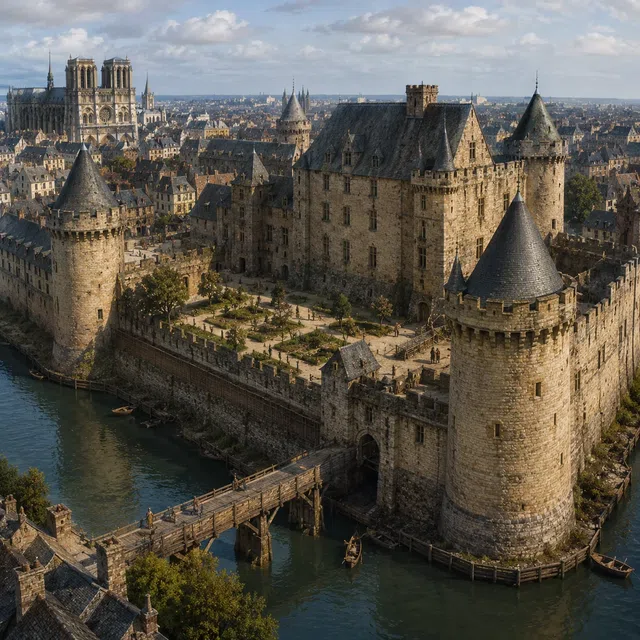 Louvre in Paris with historic palace facade and glass pyramid