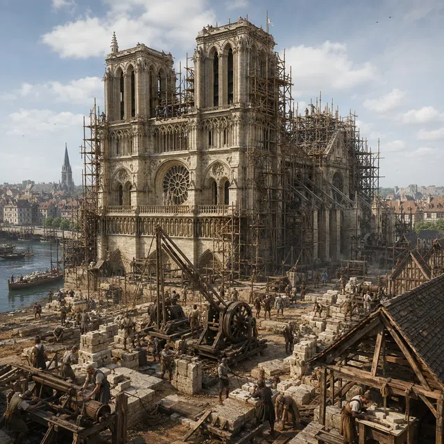 Notre-Dame de Paris som en gotisk katedral vid Seine