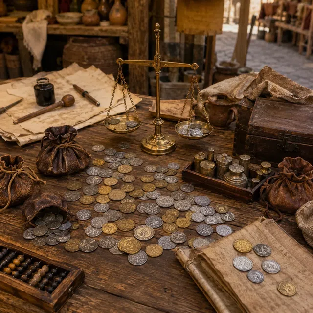 Pièces de monnaie historiques et billets modernes comme symboles des monnaies anciennes