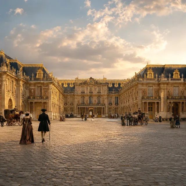 Château de Versailles avec une magnifique façade et une cour spacieuse