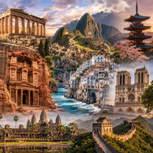 Collage de sitios del Patrimonio Mundial sin etiquetas